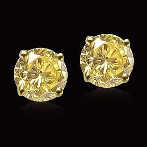   02 ct. yellow canary diamond stud earrings round 