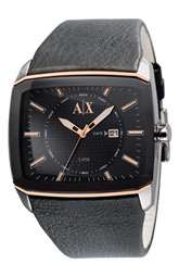 AX Armani Exchange Rectangular Leather Strap Watch $120.00