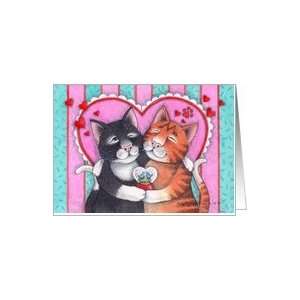  Cats On Valentines day Snuggling (Bud & Tony) Card 