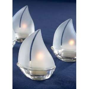 Davids Bridal Frosted Glass Sailboat Tea light Holders Set of 4 Style 