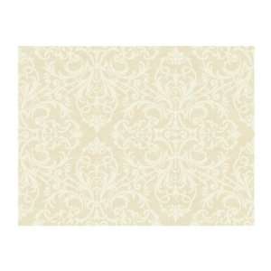   Lacey Filigreed Damask Prepasted Wallpaper, Champagne/Winter White