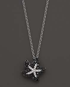 Black and White Diamond 14K White Gold Starfish Pendant Necklace, .20 