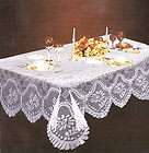 white fine lace scalloped fabric tablecloth 60x84  