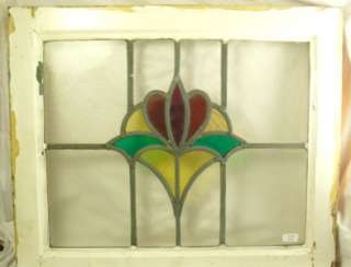 Antique English Stained Glass Window Bold Beautiful TULIP HEART Red 