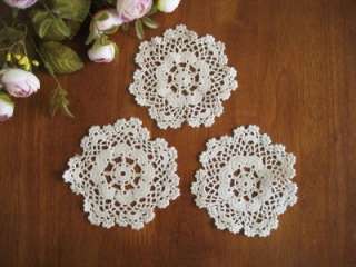 THREE Chic Hand Crochet Flower Cotton Doily Beige 4  