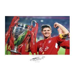Steven Gerrard Liverpool   5 Time Champions   Autographed 20x16 Poster
