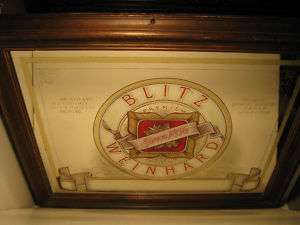 1980 BLITZ WEINHARD BEER LOGO DETAIL WOOD FRAMED MIRROR  