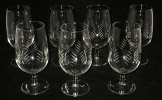 Set of 7 Water Wine Glasses Etched Inverted V Pattern  