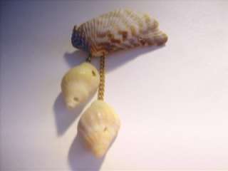 Vintage Gold Tone Chain Dangle Sea Shells Brooch Pin  