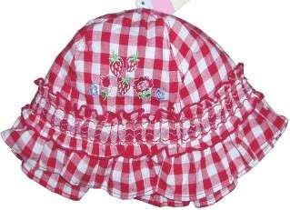   white gingham with red pink green blue embroidered flowers strawberry