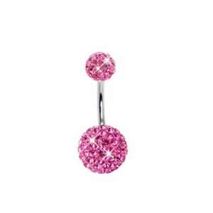 Belly Ring Swarovski Stones Double Gem Pink Belly Button Ring Banana 