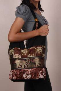 BROWN Thai Silk Boho Hippie Purse Shoulder bag Handbag  