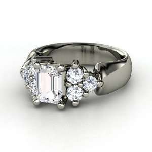  Astrid Ring, Emerald Cut White Sapphire 14K White Gold Ring 