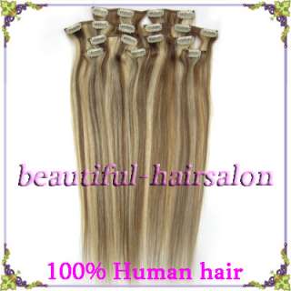 Straight 208Pcs Clips In Remy human Hair Extensions #12/613 mixed 