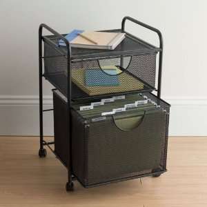  Black Rolling Mesh File Cart with 2 Drawers