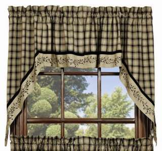 pair Blackberry Vine Primitive Country Home Lined Window Swags 72 