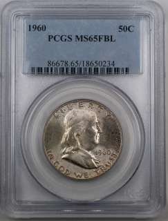1960 Franklin Silver Half Dollar, PCGS MS 65 FBL, Gem Coin  