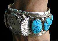   American Indian Zuni Sterling Silver Turquoise Watch Cuff  