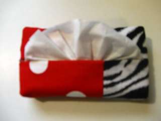 Tissue Holder Blk Zebra Print for Purse or Tote Red & White  