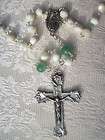   White Mother of Pearl, Green Jade, Pewter Crucifix Rosary Wedding