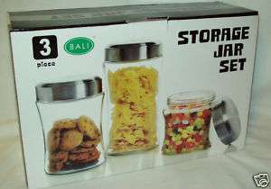 Bali 3 Piece Clear Glass Storage Jar Set w/Lids  NIB 741943262499 