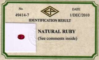 RUBI NATURAL CERTIFICADO WINZA 0,47 QUILATES 5,8x4 mm  