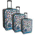   Colored Polka Dots with Blue Peace Signs & Trim Rolling Luggage Set
