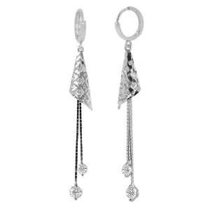    14k White Gold, Simple Long Drop Earring Lab Created Gems Jewelry