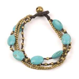   multi turquoise gemstone brass cuff strand bracelet by 81stgeneration