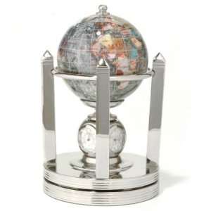  4 Galleon Gemstone Globe w/ Triple Clock & Thermometer 