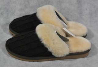 NEW Kirkland Womens Cable Knit Shearling Sheepskin Slippers Brown Size 