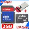 New Sandisk 2GB MicroSD Flash Memory Card TF + Rea