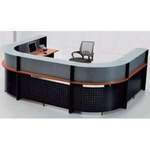    U Shaped 2 Person Glass Top Reception Desk Furniture & Decor