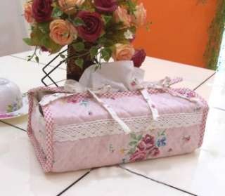 Chic Pink Rose Tissue Box Cover Cotton Quilted *Lace  