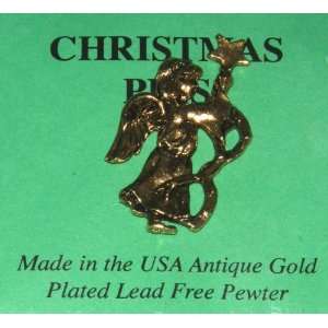  Gold Plated Lead Free Pewter Christmas Holiday Angel Lapel Pin 
