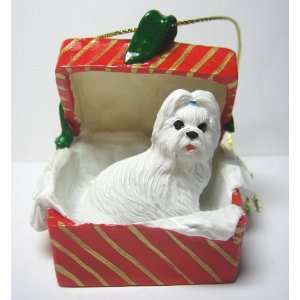  Shih Tzu Dog Figurine   Holiday Red and Gold Gift Box 