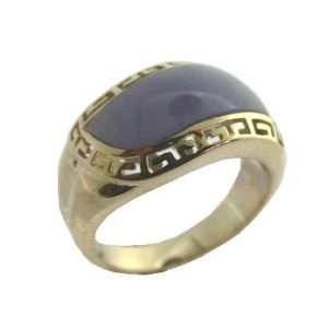  Lavender Jade Rivus with Greek Key Border Ring, 14k Gold Jewelry