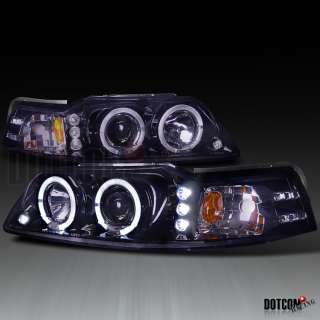   FORD MUSTANG DUAL HALO GLOSSY BLACK SMOKE LENS LED PROJECTOR HEADLIGHT