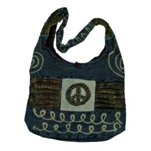 Hobo Hippie Ripped Razor Cut Stone Wash Peace Sign Shoulder Sling 
