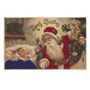  Christmas Greeting   Santa Hanging Ornaments Giclee Poster 