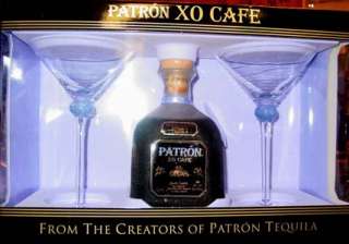 PATRON ~ PAIR of XO CAFE MARTINI GLASSES   Rare  