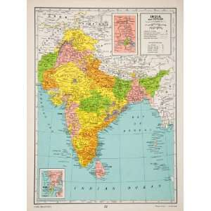 Lithograph Map India Ceylon Rajputana Kashmir Bombay Madras Hyderabad 