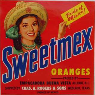Sweetmex Orange Crate Label Weslaco, TX  