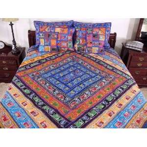  Aari Elephant 7p Indian Sari Bedding Bedspread Coverlet 