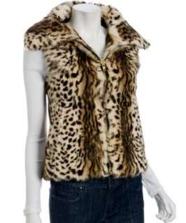 Adrienne Landau tan leopard rabbit fur zip front vest   up to 