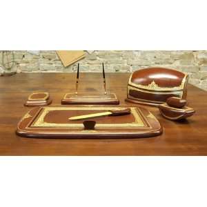  Complete Executive Desk Set in Brown Calfskin Leather 