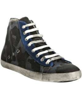Leather Crown blue camouflage canvas hi top sneakers   up to 