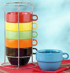 Multicolor Stacking 18.5oz Coffee Soup Mugs w/ Rack  