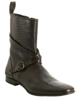 Squared brown lizard embossed leather boots  