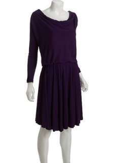 Halston Heritage purple jersey cowl neck long sleeve dress   